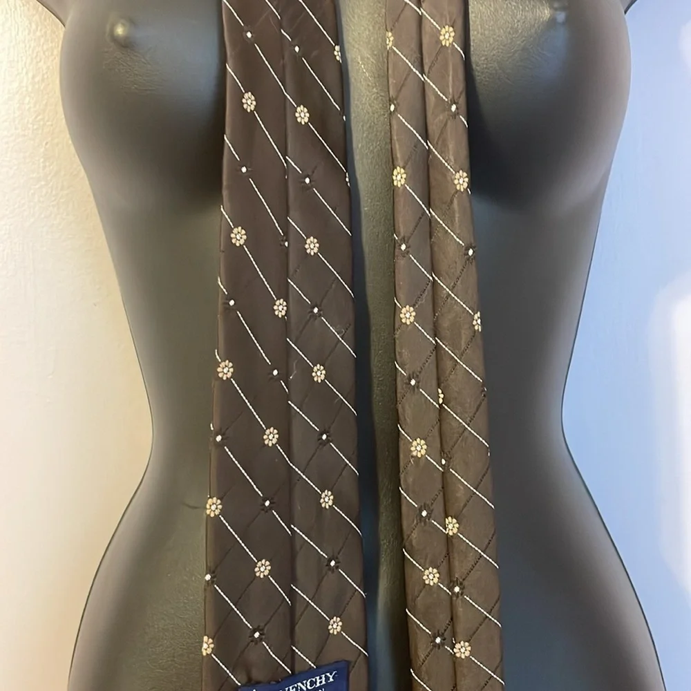 Givenchy Brown Floral Embroidered Polyester Vintage Necktie Tie